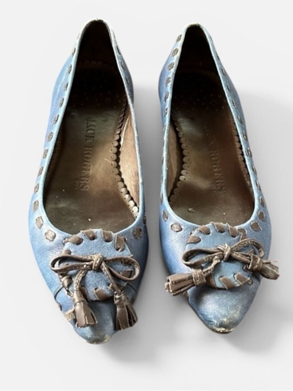 🇪🇸🐠Jack Rogers flats leather tassels blue brown embellished 5M